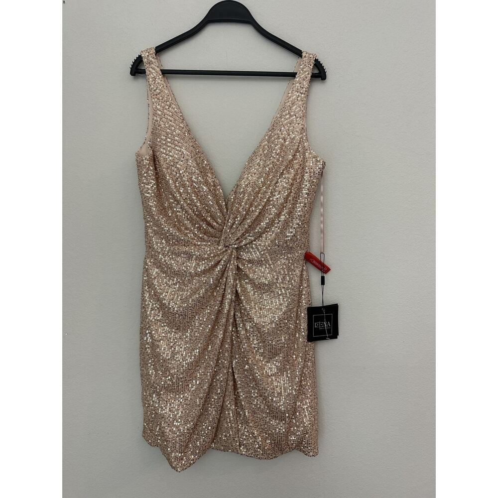 New Ieena For Mac Duggal Rose Gold Sequined V-Neck Dress 26496 Size 10